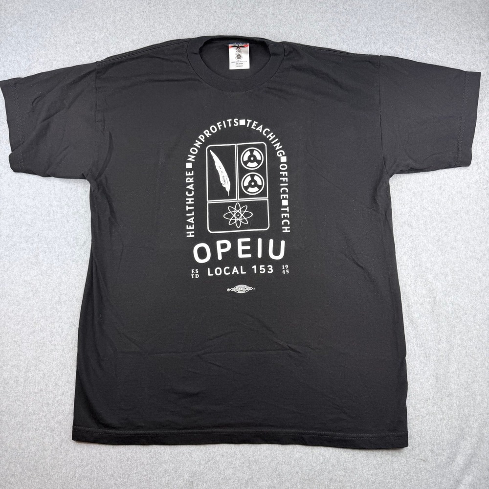 Union Made OPEIU Local 153 T-Shirt XL Black Union Busting Graphic Tee USA Cotton